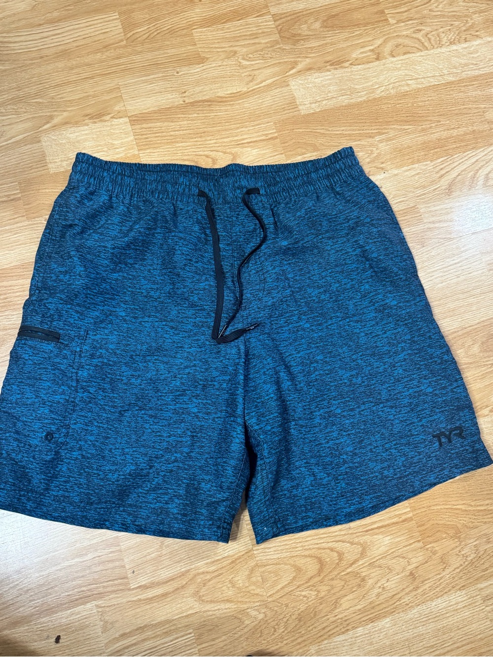TYR Men's Blue Heather Swim Shorts with Drawstring size Large